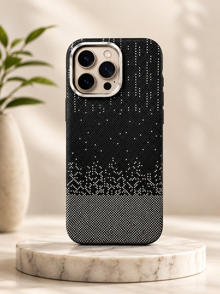 HELMET - iPhone carbon fiber black and white case with camera stand