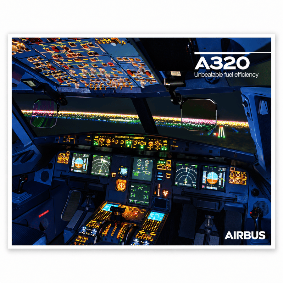 لوحة قمرة قيادة Airbus A320 الليلية | 50×40 سم