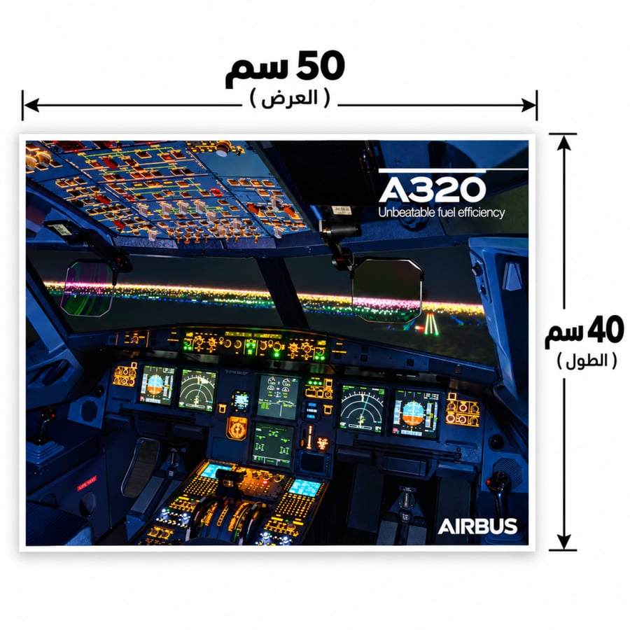 لوحة قمرة قيادة Airbus A320 الليلية | 50×40 سم