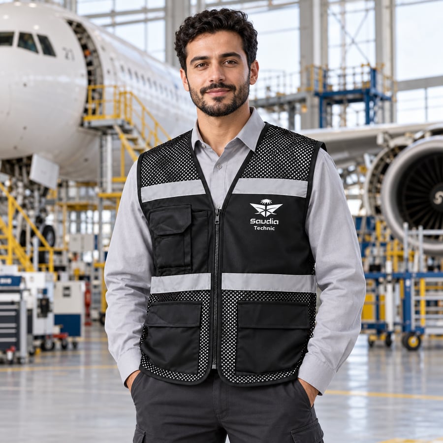 فيست شبكي أسود بشعار السعودية تكنيك – Saudia Technic