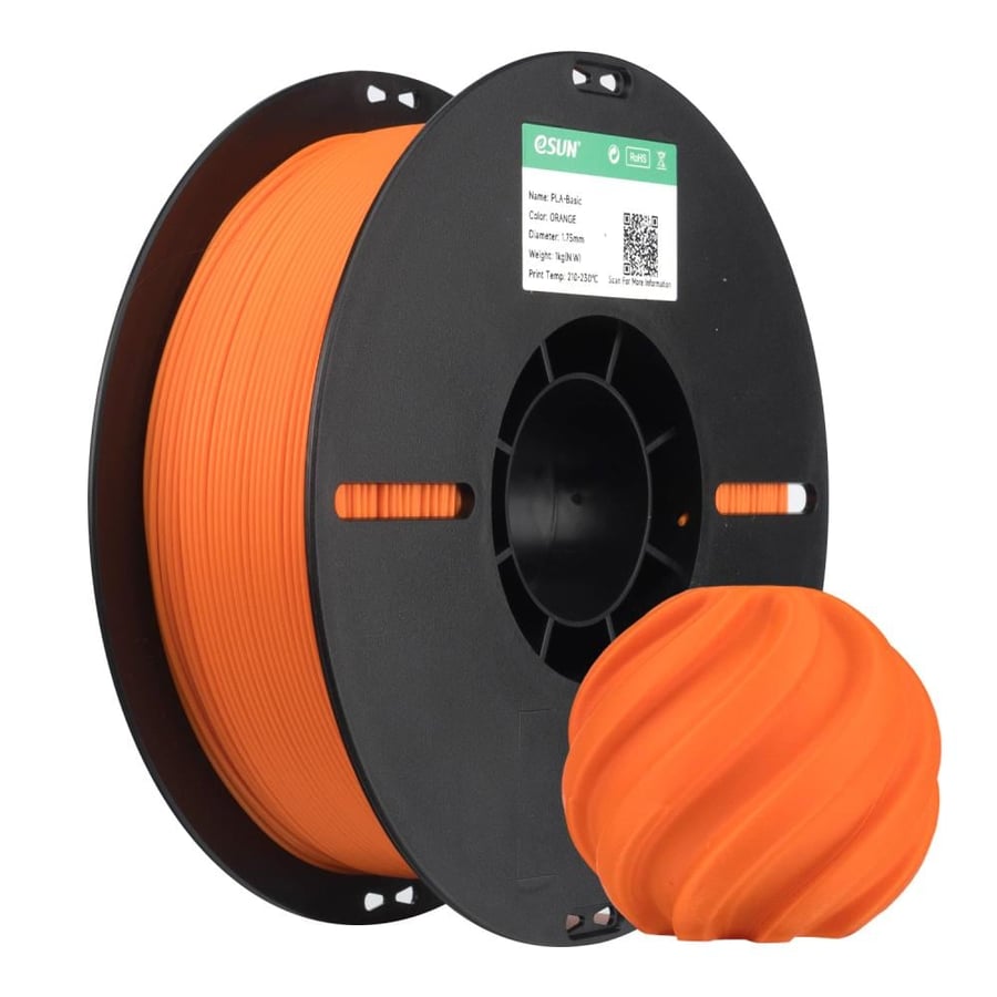 eSUN PLA Basic Orange برتقالي بكرة فلمنت وعينة مطبوعة ثلاثية الأبعاد