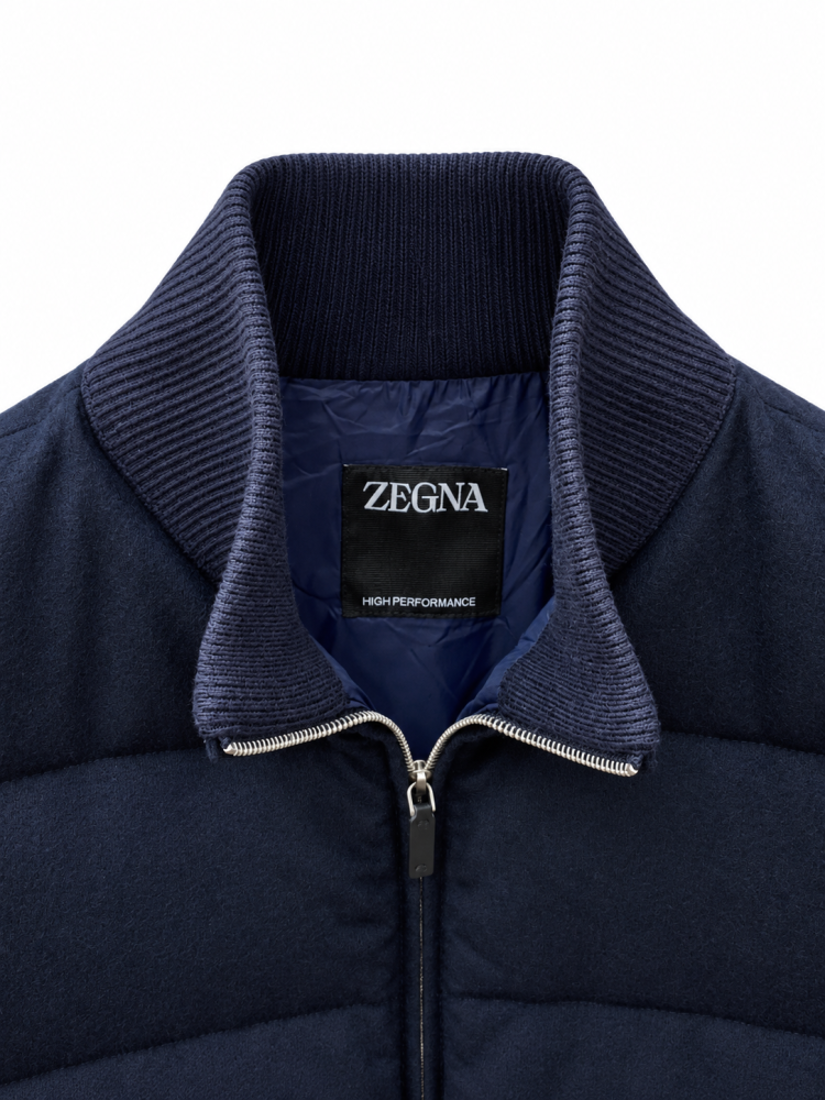 جاكيت زينيا رجالي كحلي مبطن بأكمام محبوكة | Zegna Navy Quilted Knit Jacket