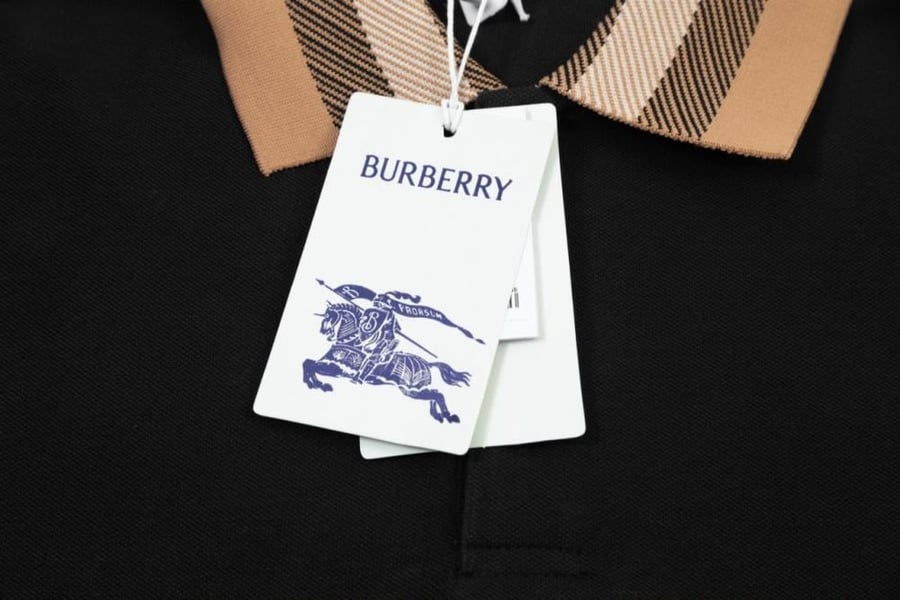 بولو رجالي أسود طويل الأكمام بياقة كاروهات بربري – Burberry Style Polo