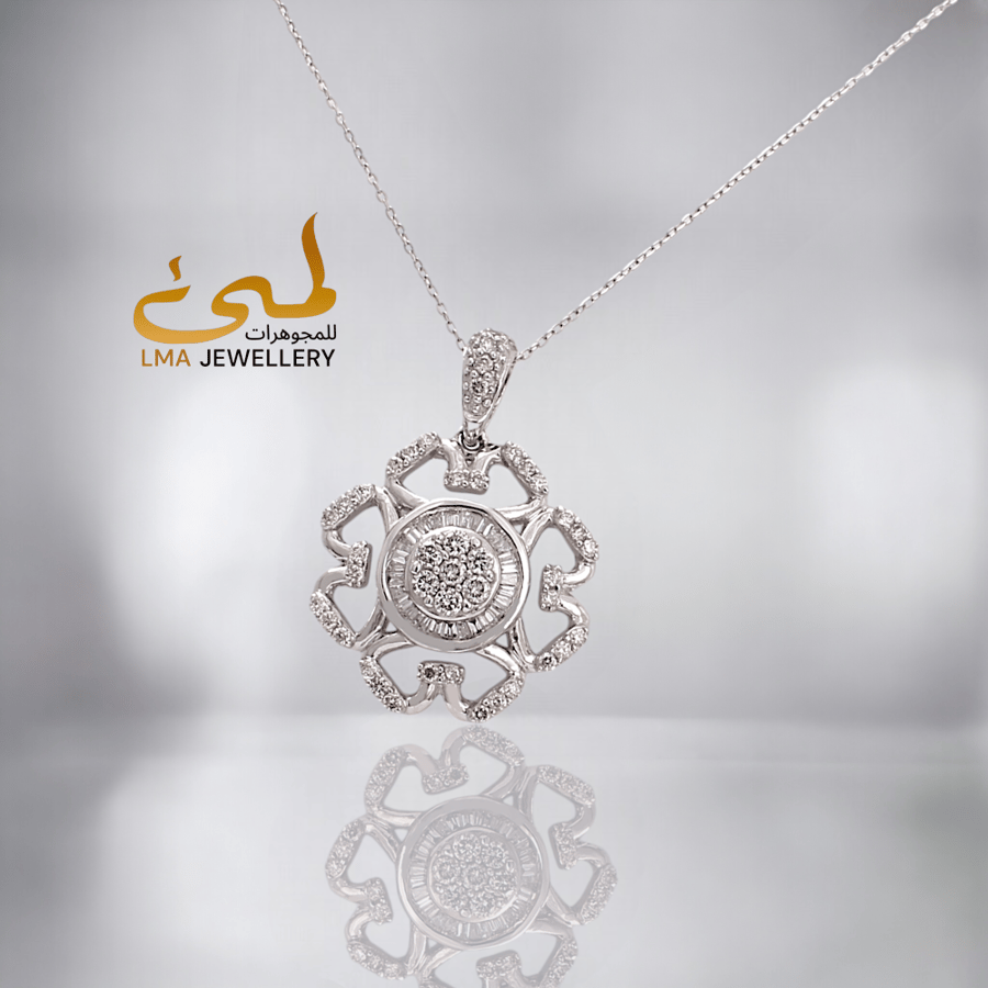 عقد الماس برلنت وباقيت على ذهب ابيض W573-40