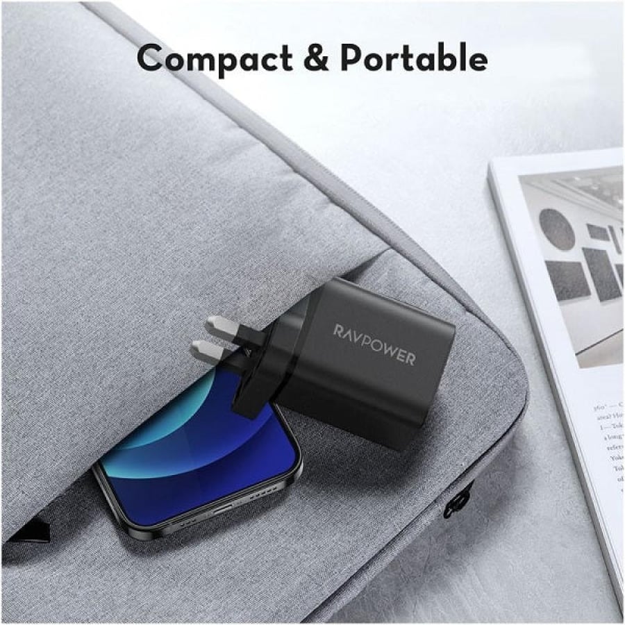 شاحن جداري راف باور 20 واط بمنفذ USB-C ومنفذ USB-A