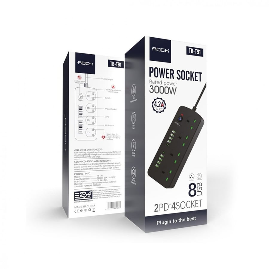 3-meter jumbo extension with 8 USB ports, 2 PD ports, 4 outlets