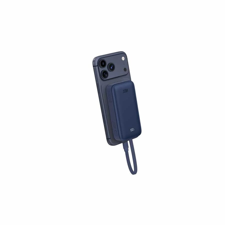 JODA MagTack battery with 35-watt power, 10000 mAh capacity, with built-in Type-C cable - Blue Titanium