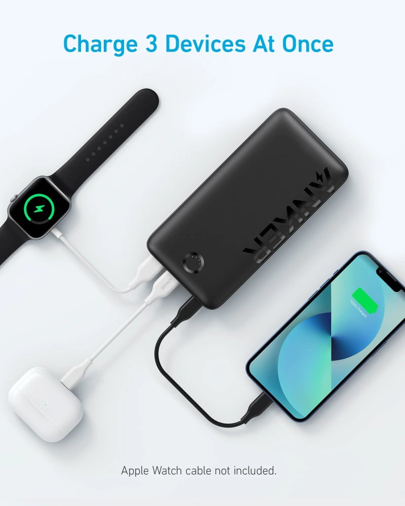 بطارية انكر 335 باوركور بمنفذين USB-A و منفذ تايب سي بسعة 20000 ملي امبير - اسود