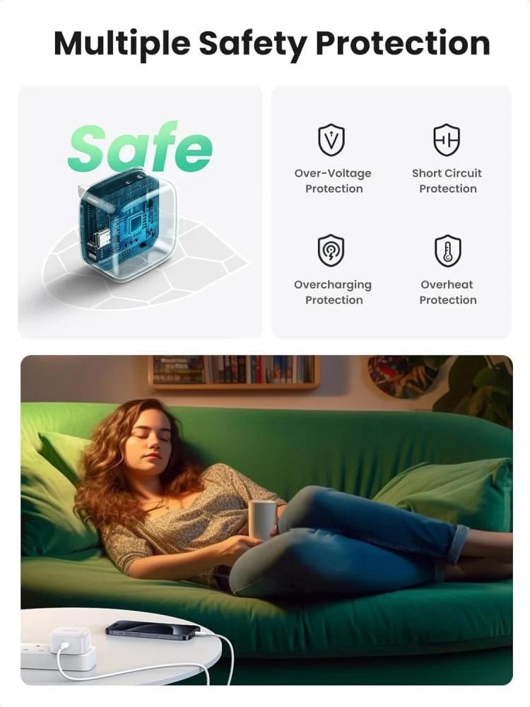 شاحن جداري بمنفذ تايب سي بتقنية GaN وبقوة 20 واط - ابيض