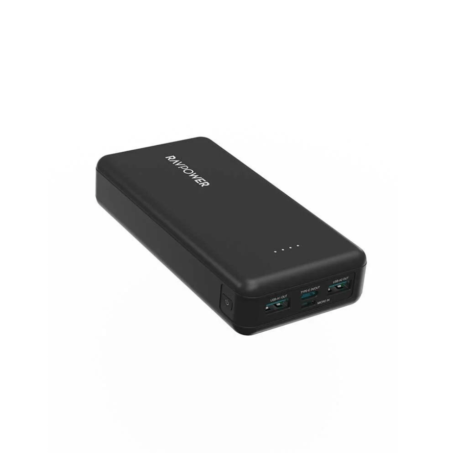 RAV Power Pioneer battery 20000 mAh with 15W power with two USB ports and Type-C port and Micro port