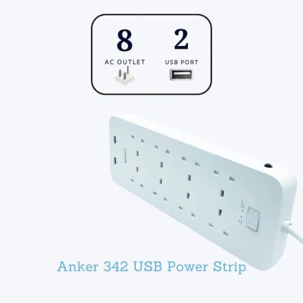 Anker extension cord with 8 power outlets and 2 USB-A ports