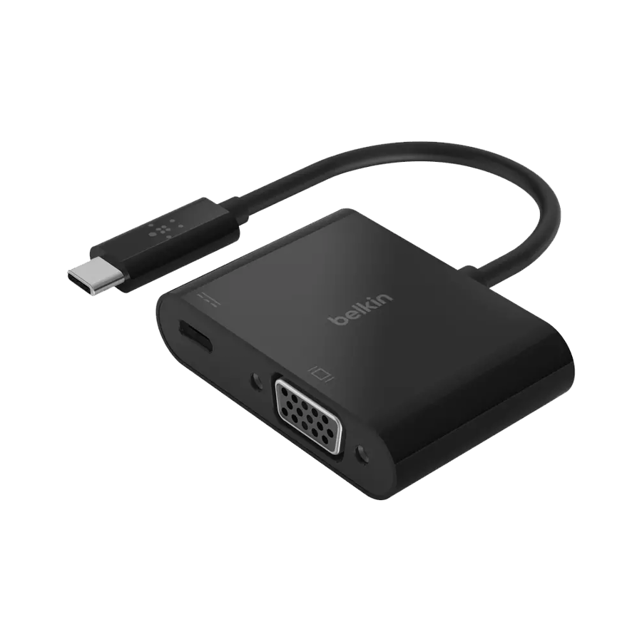 belkin بيلكن - وصلة بروجكتر USB-C إلى VGA ومحول الشحن اسود = 745883799046