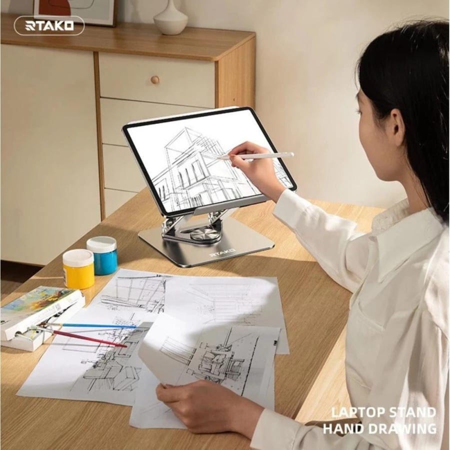 Retaco - Laptop and iPad stand, desktop, movable, 360 degrees - Silver