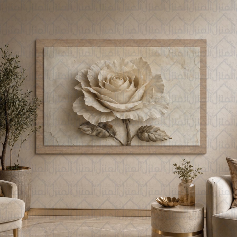 لوحة جدارية طبقية بوردة بيضاء كبيرة أنيقة طباعة كانفس