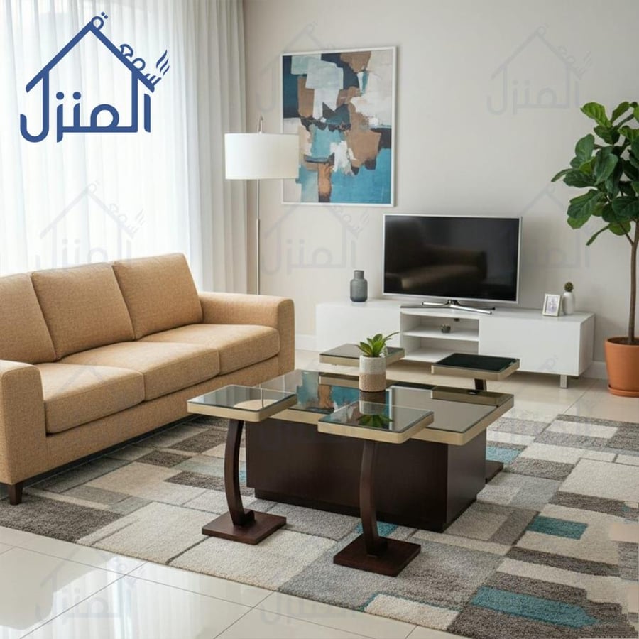 طاولة قهوة مودرن فاخرة بسطح زجاجي وتصميم عصري أنيق للمجالس الراقية