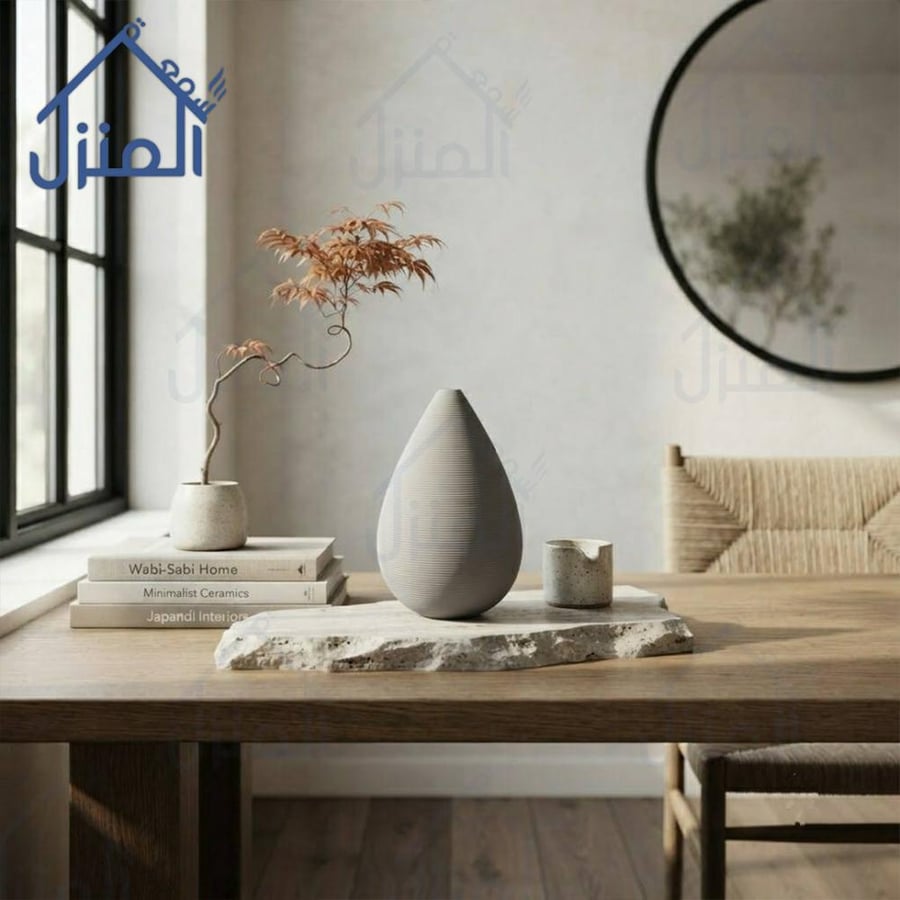 فازة ديكور بيضاء بشكل قطرة ماء بتصميم انسيابي وملمس مخطط عصري