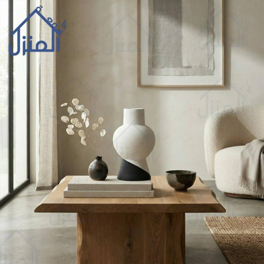 فازة ديكور سيراميك بتصميم هندسي أبيض وأسود
