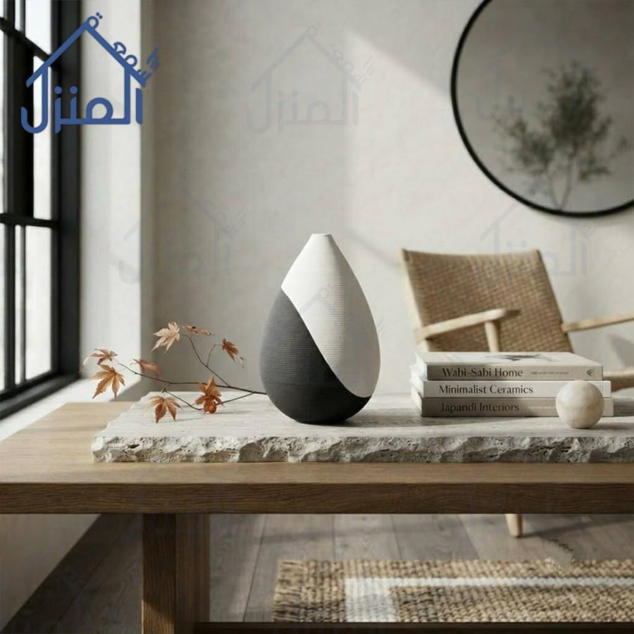 فازة ديكور بتصميم قطرة أبيض وأسود بملمس مخطط ولمسة عصرية