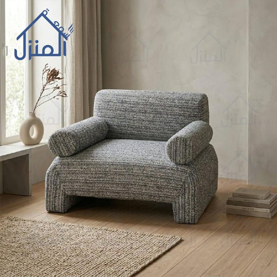 كرسي فاخر بقماش بوكليه رمادي بتصميم عصري مدمج