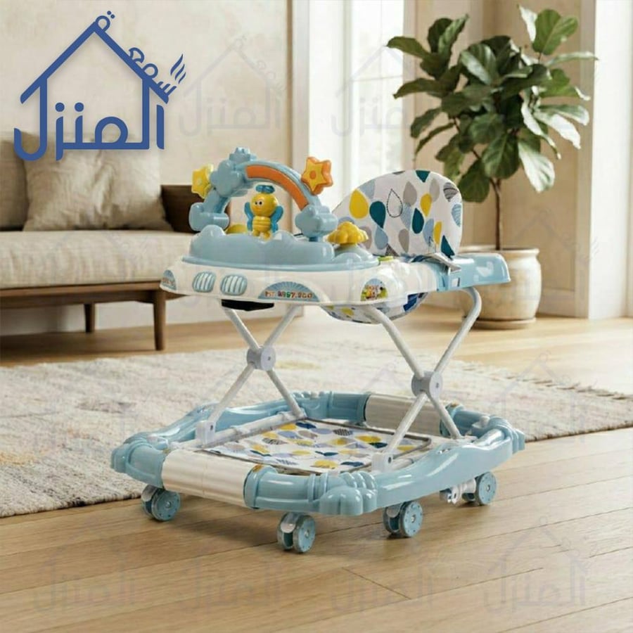 مشاية أطفال سماوية مع مسند قدم ولوحة ألعاب موسيقية قابلة للطي