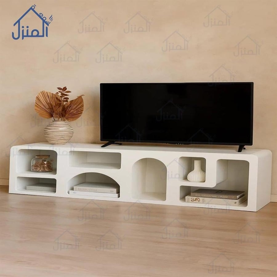 طاولة تلفزيون مودرن بتصميم منحني مفتوح – طاولة شاشة ديكور أنيق