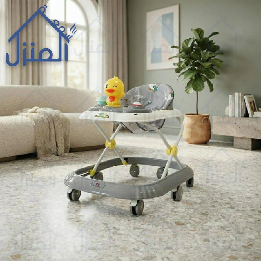 مشاية أطفال قابلة للطي مع لوحة ألعاب تفاعلية باللون الرمادي