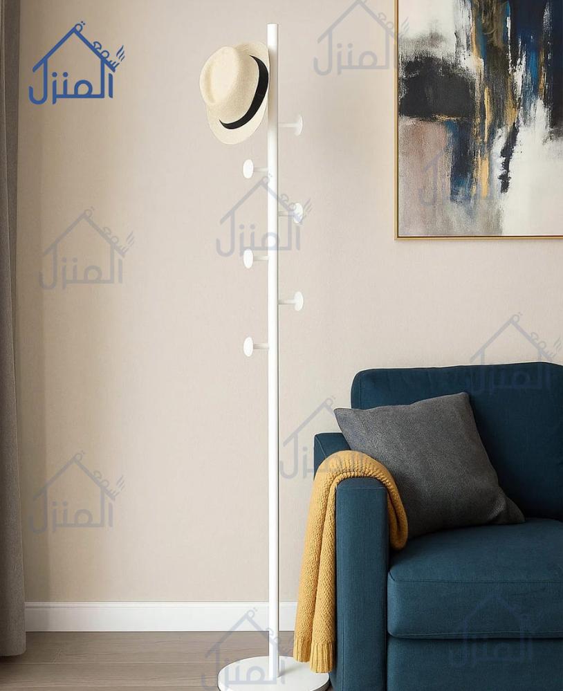 علاقة ملابس أرضية بيضاء بتصميم عصري نحيف متعدد الأذرع