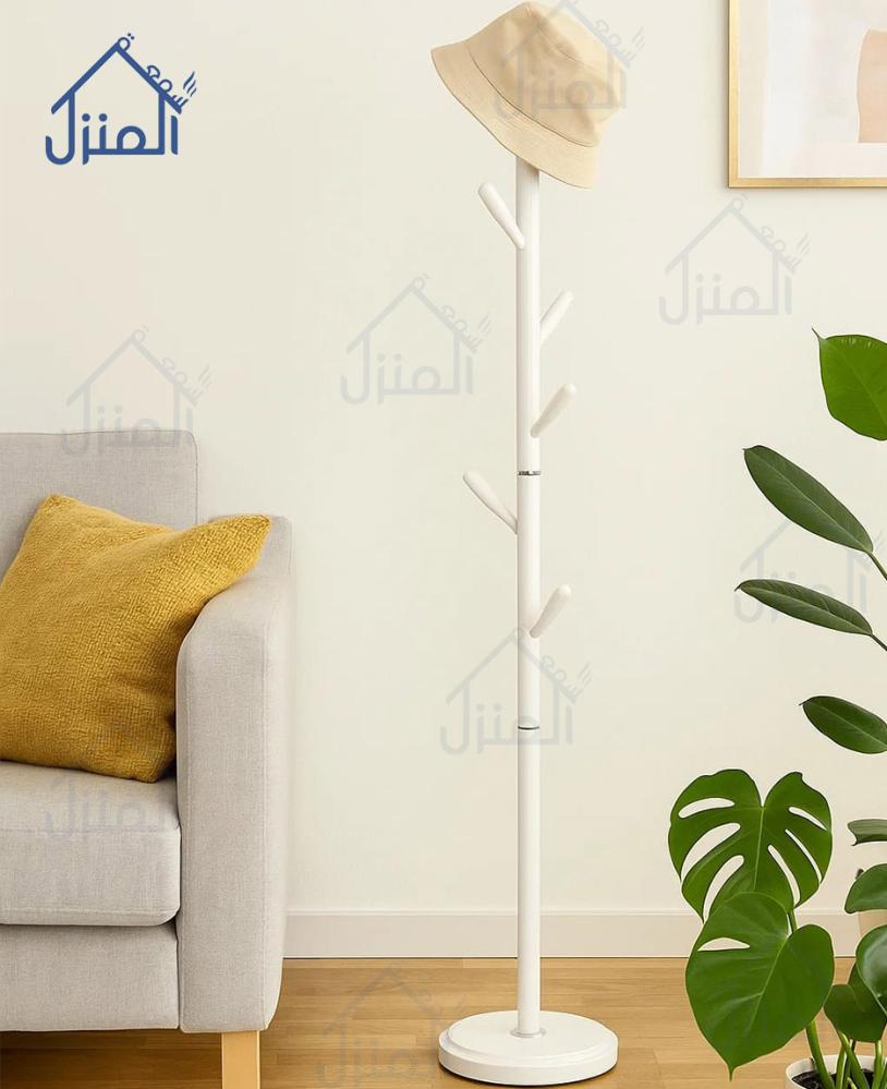 علاقة ملابس أرضية بيضاء بتصميم شجري عصري