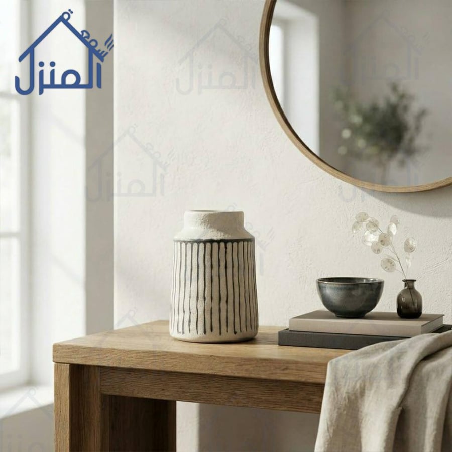 فازة ديكور سيراميك بيج بتصميم يدوي بارز ولمسات ريفية عصرية