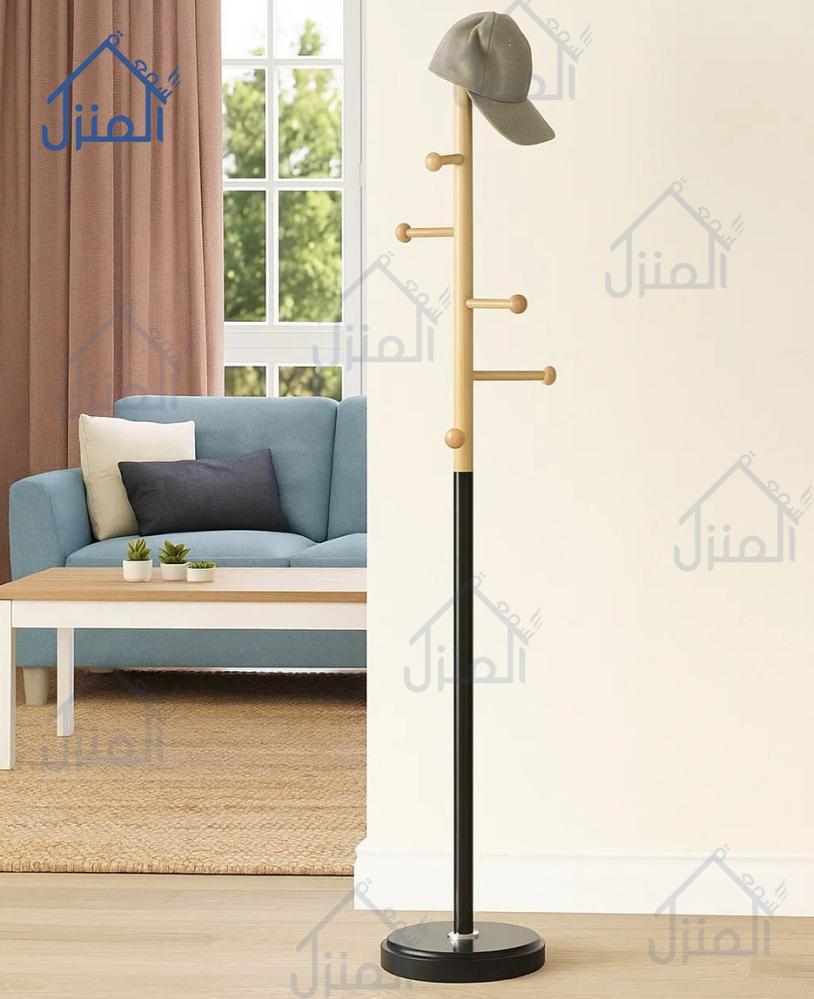 شماعة ملابس أرضية بتصميم خشبي وأسود عصري