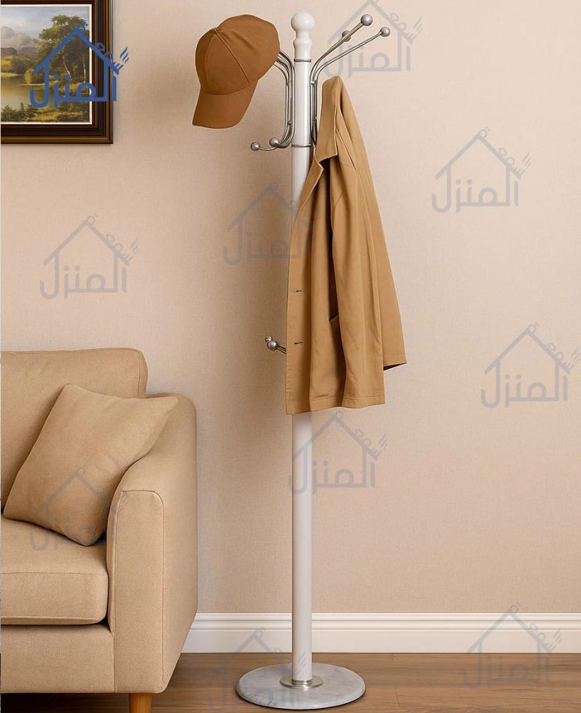 علاقة ملابس أرضية بيضاء بتصميم كلاسيك أنيق متعدد الأذرع