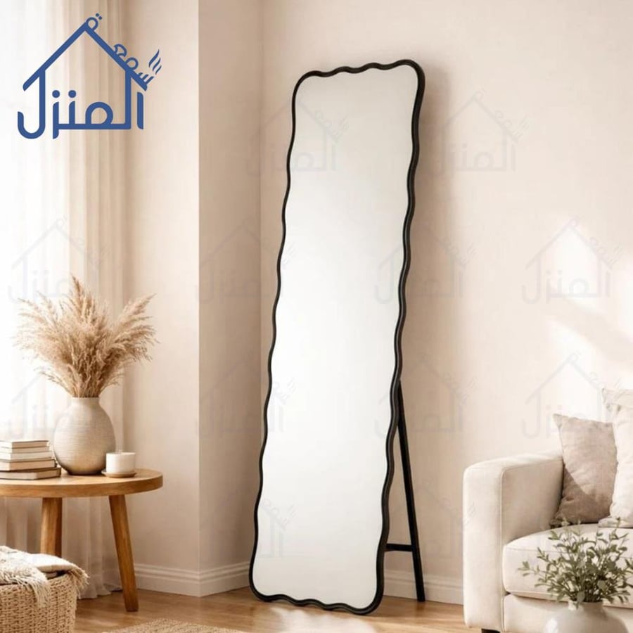 مرآة مودرن كاملة الطول - إطار أسود متموج بتصميم أنيق