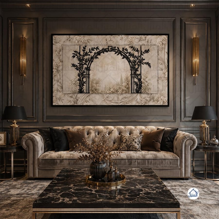 لوحة جدارية طبقية أكريليك بتصميم القوس النباتي مودرن طباعة كانفس
