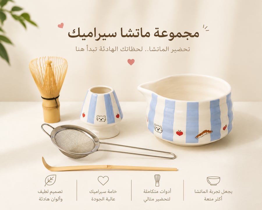 ادوات تحظير الماتشا باللون الازرق