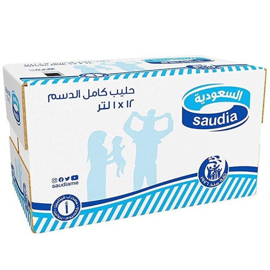 حليب السعودية طويل الأجل كامل الدسم 1 لتر 12 عبوة
