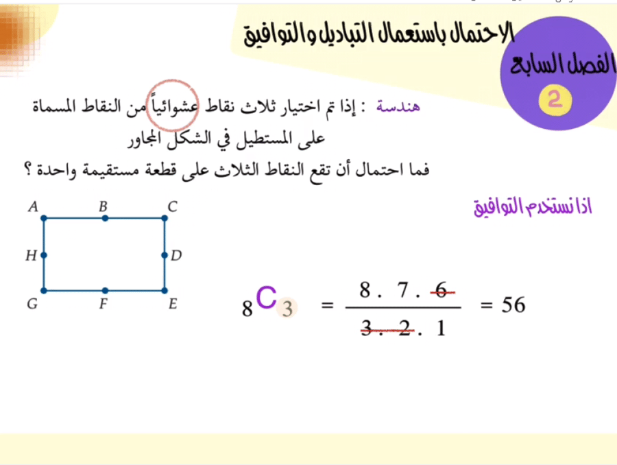 عرض بصري الاحتمال باستعمال التباديل والتوافيق