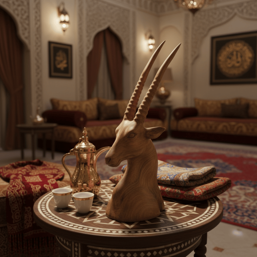 منحوتة "وعل الجبل" التراثية من خشب الجذور الطبيعي - قطعة فنية يدوية فريدة للديكور الفاخر