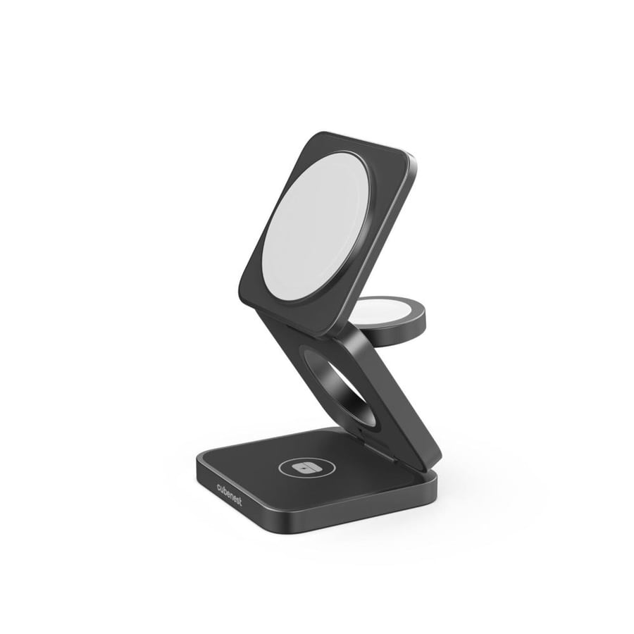"Cubenest 3-in-1 Wireless Metal Charger, Compact-folding Magnetic Charging Stand for iPhone/AirPods/Apple Watch - With Carrying Case "