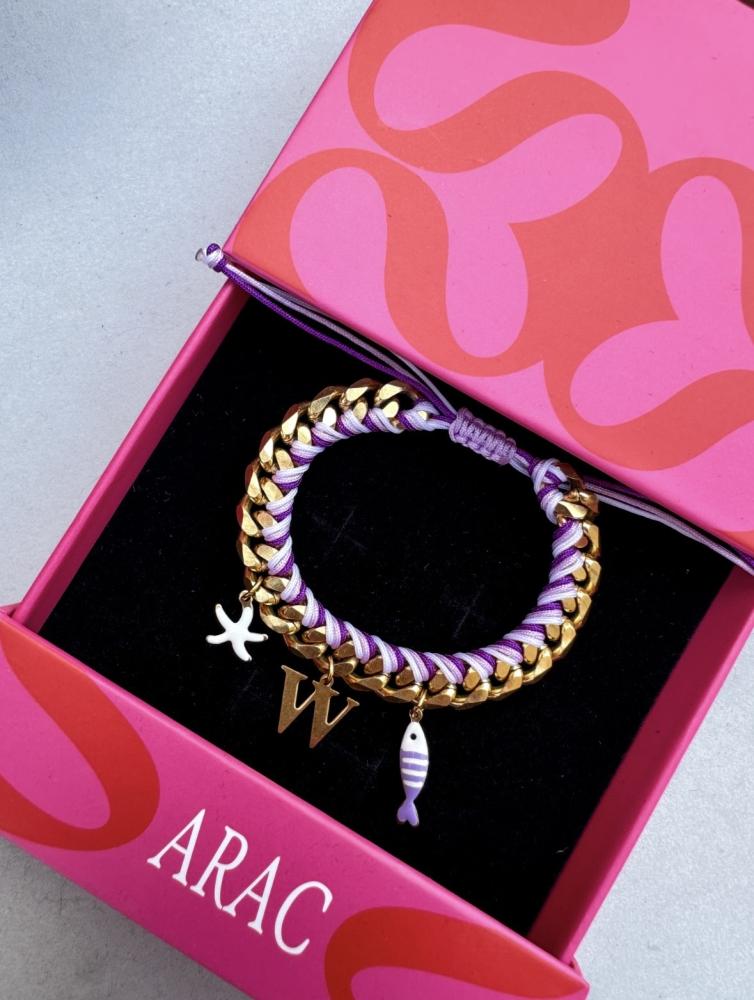 Bracelet with purple ombré threads – stainless steel 18k gold plated