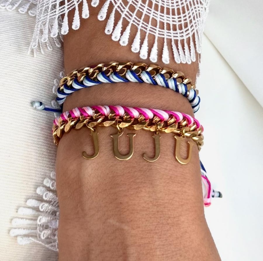Bracelet with blue ombré threads – stainless steel 18k gold plated