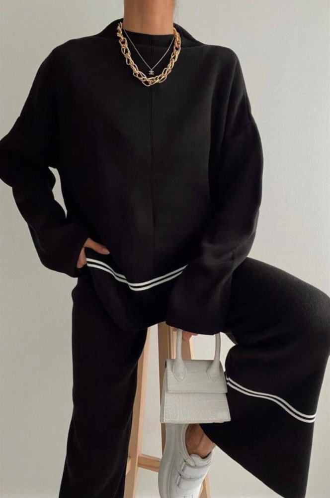 Black Triko set with white stripes