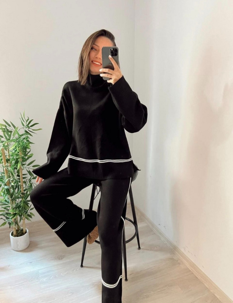 Black Triko set with white stripes