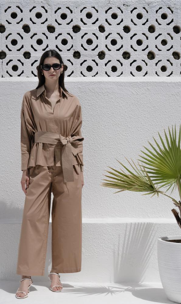 Pure Cotton Camel Co-ord with White Stiches