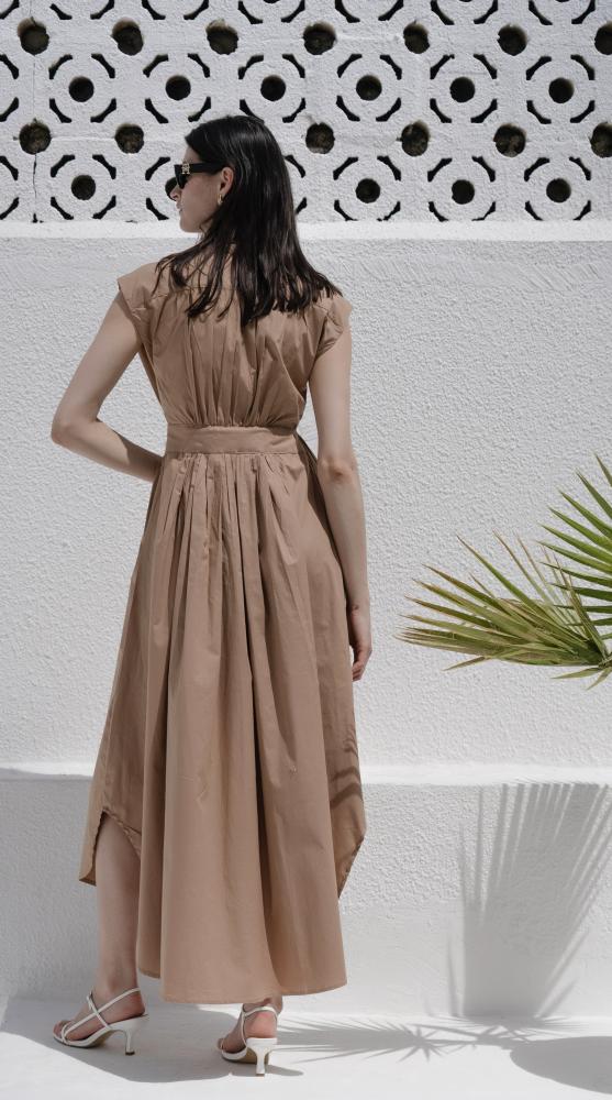 Camel Asymmetric Pure Cotton Dress