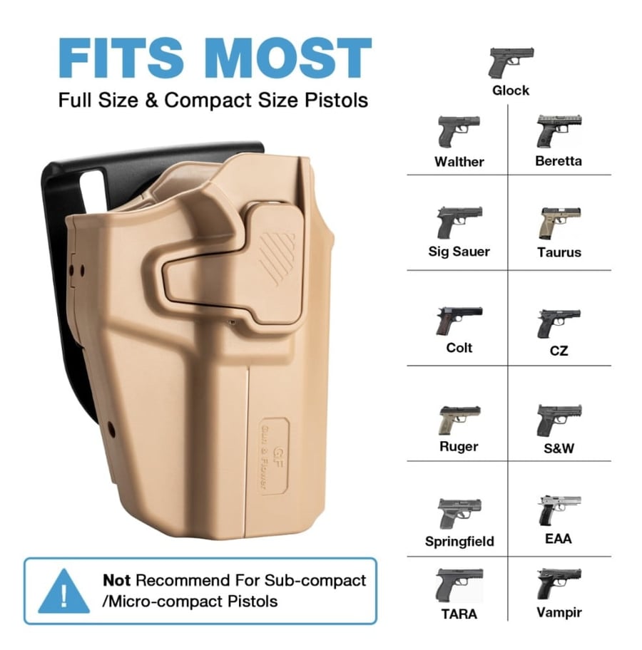 UNI PRO Beige, professional case with safety button lock suitable for more than 100 types of pistols + jaw base and quick installation QRA