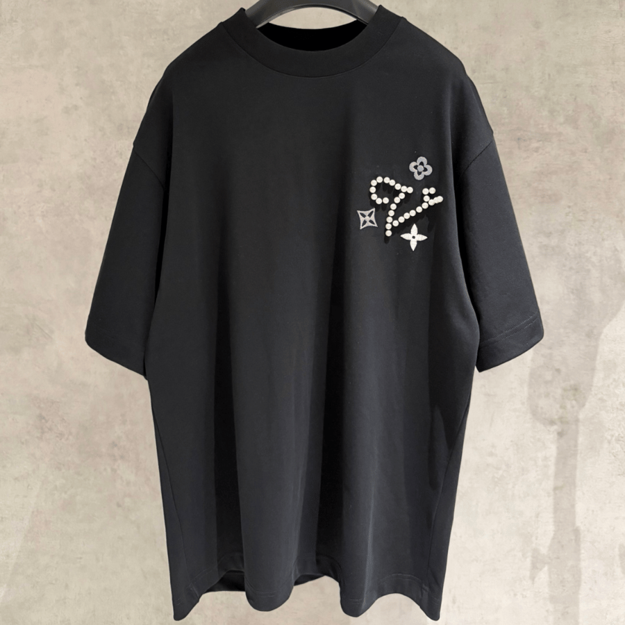 تي شيرت رجالي قطن لون أسود بأكمام قصيرة LV Cotton crew-neck T-shirt