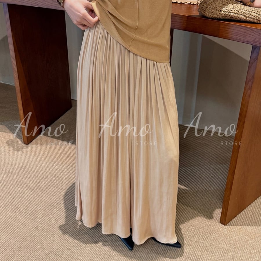 تنورة ماكسي حريرية انسيابية لون بيج MASK3102