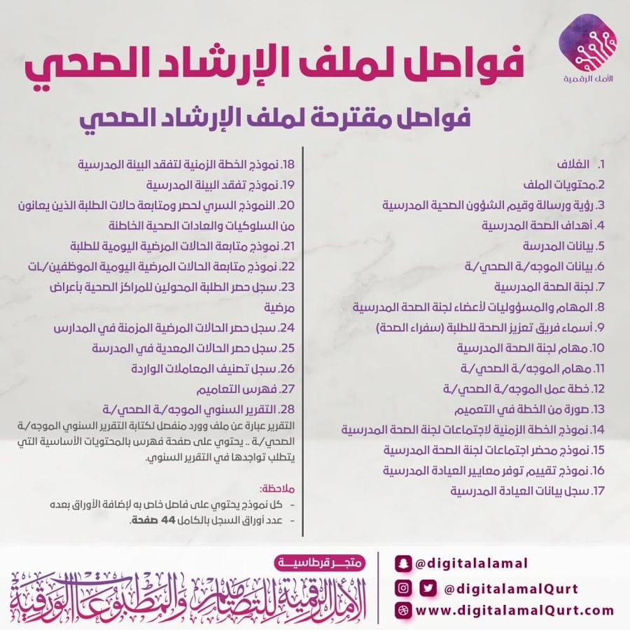تصميم فواصل مقترحة لملف الإرشاد الصحي