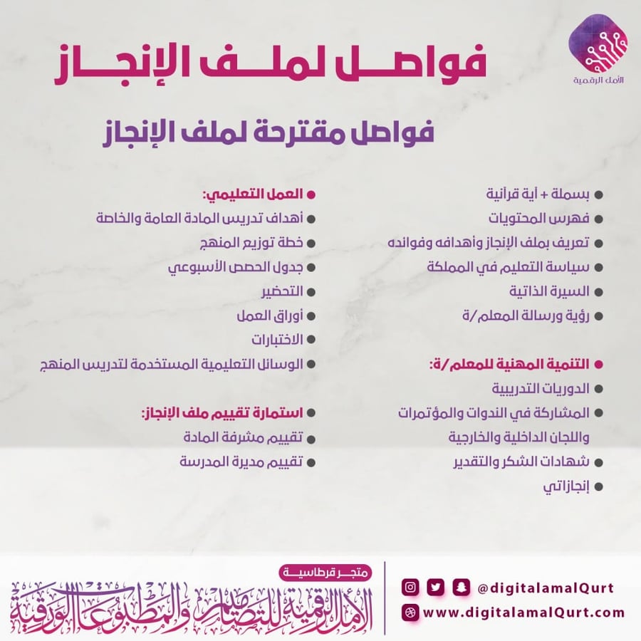 تصميم وطباعة فواصل مقترحة لملف الإنجاز