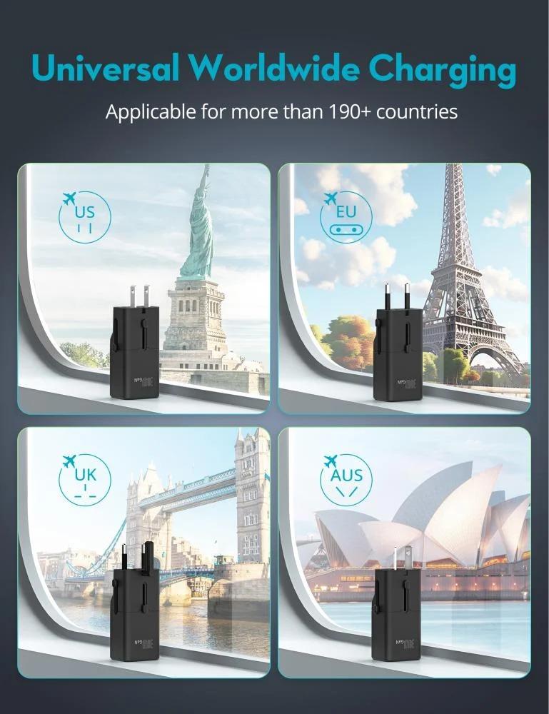 Travel charger RAV Power Nano with 30-watt power and Type-C port - black